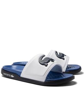 CHANCLAS DE HOMBRE LACOSTE CROCO DUALISTE BLANCA Y AZUL