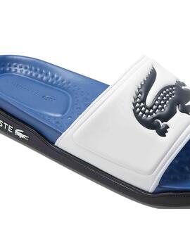 CHANCLAS DE HOMBRE LACOSTE CROCO DUALISTE BLANCA Y AZUL