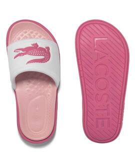 CHANCLAS DE MUJER LACOSTE CROCO DUALISTE BLANCA Y ROSA