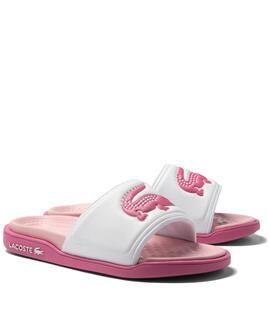 CHANCLAS DE MUJER LACOSTE CROCO DUALISTE BLANCA Y ROSA