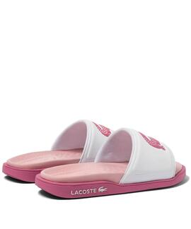 CHANCLAS DE MUJER LACOSTE CROCO DUALISTE BLANCA Y ROSA