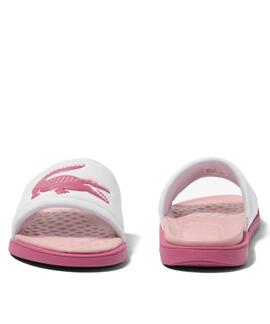 CHANCLAS DE MUJER LACOSTE CROCO DUALISTE BLANCA Y ROSA