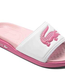 CHANCLAS DE MUJER LACOSTE CROCO DUALISTE BLANCA Y ROSA