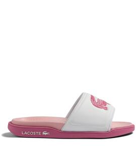 CHANCLAS DE MUJER LACOSTE CROCO DUALISTE BLANCA Y ROSA