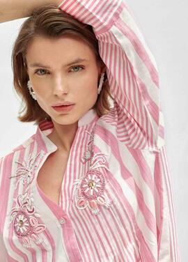 KAFTAN BLANCO CON RAYAS ROSAS