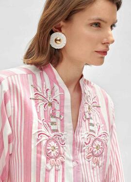 KAFTAN BLANCO CON RAYAS ROSAS