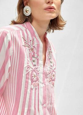 KAFTAN BLANCO CON RAYAS ROSAS