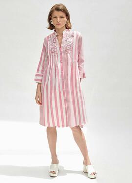 KAFTAN BLANCO CON RAYAS ROSAS