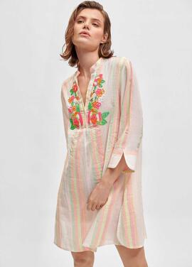 KAFTAN CRUDO CON RAYAS MULTICOLOR