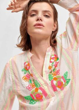 KAFTAN CRUDO CON RAYAS MULTICOLOR