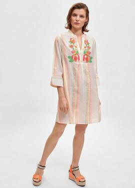 KAFTAN CRUDO CON RAYAS MULTICOLOR