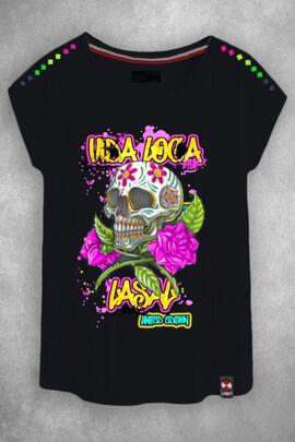 CAMISETA MUJER VIDA LOCA NEGRA