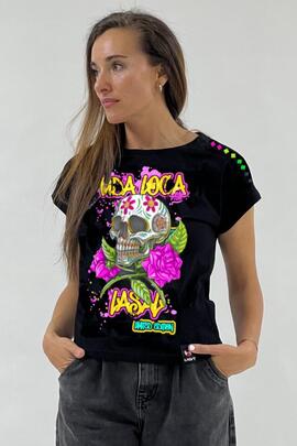 CAMISETA MUJER VIDA LOCA NEGRA