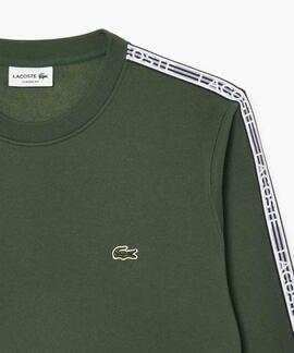 SUDADERA LACOSTE REGULAR FIT VERDE CON CINTA DEPORTIVA