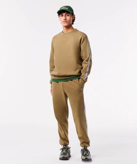 SUDADERA LACOSTE REGULAR FIT CAMEL CON CINTA DEPORTIVA