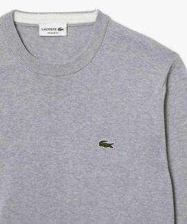 JERSEY LACOSTE CUELLO REDONDO GRIS