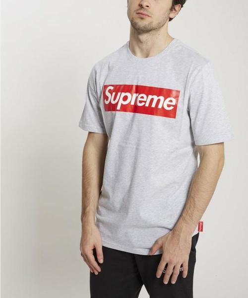 CAMISETA SUPREME GRIS CON ROJO