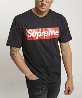 CAMISETA SUPREME NEGRA CON ROJO