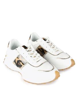 SNEAKERS BLANCOS CON ANIMAL PRINT Y DORADO