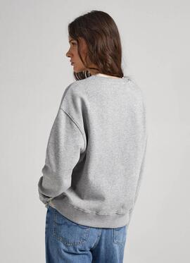 SUDADERA VELLA GRIS CON LOGO BORDADO