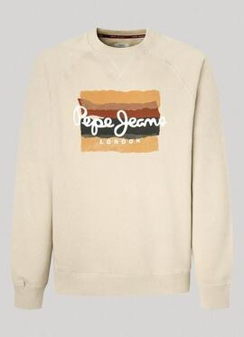 SUDADERA MUN BEIGE CON LOGO ESTAMPADO EFECTO PINTURA