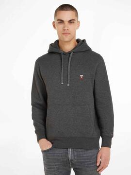 SUDADERA CON CAPUCHA Y MONOGRAMA BORDADO GRIS OSCURA