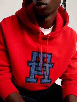 SUDADERA CON CAPUCHA TH MONOGRAM REGULAR FIT ROJA