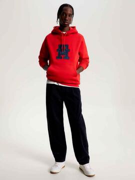 SUDADERA CON CAPUCHA TH MONOGRAM REGULAR FIT ROJA