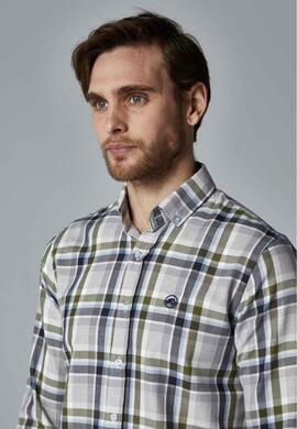 CAMISA CUADROS SLIM FIT VERDE CAQUI Y GRIS