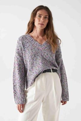 JERSEY DE PUNTO GRUESO LOOSE FIT GRIS MULTICOLOR