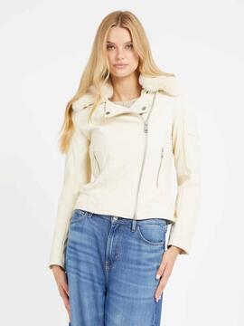 CHAQUETA BIKER ACOLCHADA NEW OLIVIA ECOPIEL CREMA METALIZADA