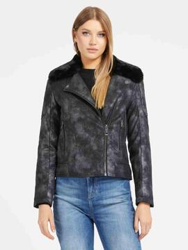 CHAQUETA BIKER ACOLCHADA NEW OLIVIA ECOPIEL NEGRA METALIZADA