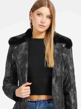 CHAQUETA BIKER ACOLCHADA NEW OLIVIA ECOPIEL NEGRA METALIZADA