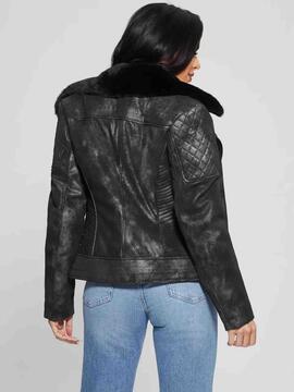 CHAQUETA BIKER ACOLCHADA NEW OLIVIA ECOPIEL NEGRA METALIZADA