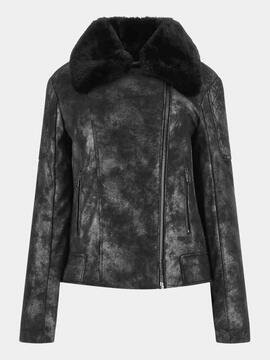 CHAQUETA BIKER ACOLCHADA NEW OLIVIA ECOPIEL NEGRA METALIZADA