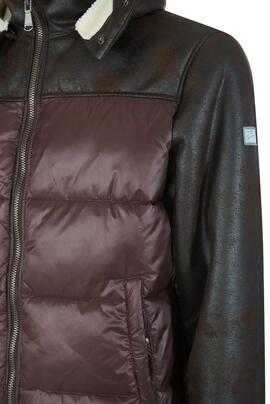 CHAQUETA DE HOMBRE DOBLE FAZ COMBINADO CON NAILON MARRÓN