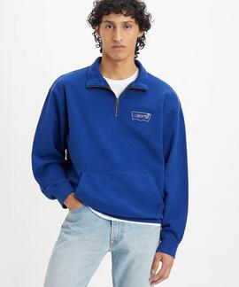 SUDADERA RELAXED FIT AZUL CON CREMALLERA TRES CUARTOS