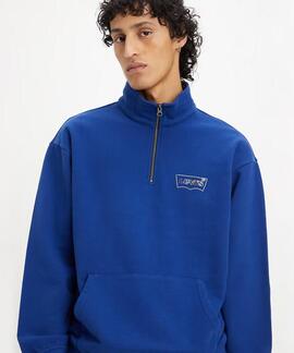 SUDADERA RELAXED FIT AZUL CON CREMALLERA TRES CUARTOS