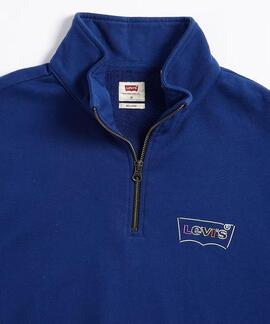 SUDADERA RELAXED FIT AZUL CON CREMALLERA TRES CUARTOS