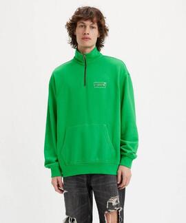 SUDADERA RELAXED FIT VERDE CON CREMALLERA TRES CUARTOS