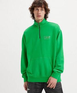 SUDADERA RELAXED FIT VERDE CON CREMALLERA TRES CUARTOS