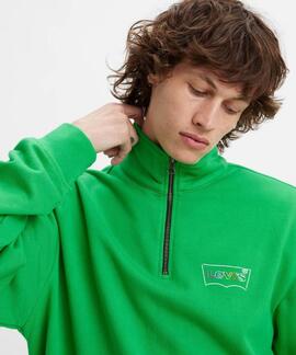 SUDADERA RELAXED FIT VERDE CON CREMALLERA TRES CUARTOS