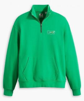 SUDADERA RELAXED FIT VERDE CON CREMALLERA TRES CUARTOS