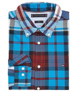 CAMISA TOMMY OXFORD TARTAN SLIM FIT CERULEAN AQUA