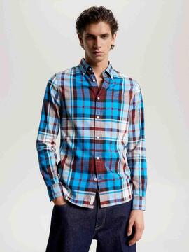 CAMISA TOMMY OXFORD TARTAN SLIM FIT CERULEAN AQUA