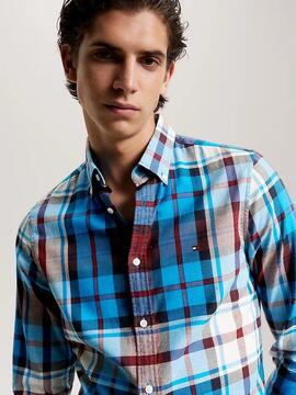 CAMISA TOMMY OXFORD TARTAN SLIM FIT CERULEAN AQUA