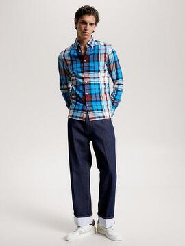 CAMISA TOMMY OXFORD TARTAN SLIM FIT CERULEAN AQUA