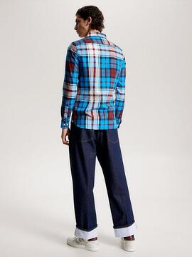 CAMISA TOMMY OXFORD TARTAN SLIM FIT CERULEAN AQUA