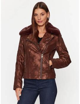 CHAQUETA BIKER ACOLCHADA NEW OLIVIA ECOPIEL MARRÓN METALIZ