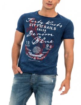 CAMISETA CON PRINT DE ANCLA EN AZUL MARINO